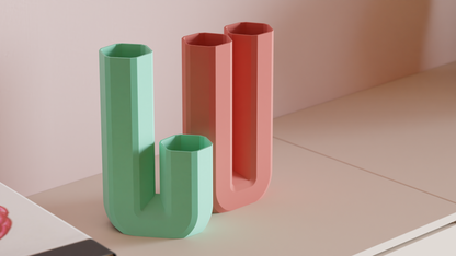 Decorative Vase, Architectural Art Deco Letter Holder, Minimalist Centerpiece, Matte