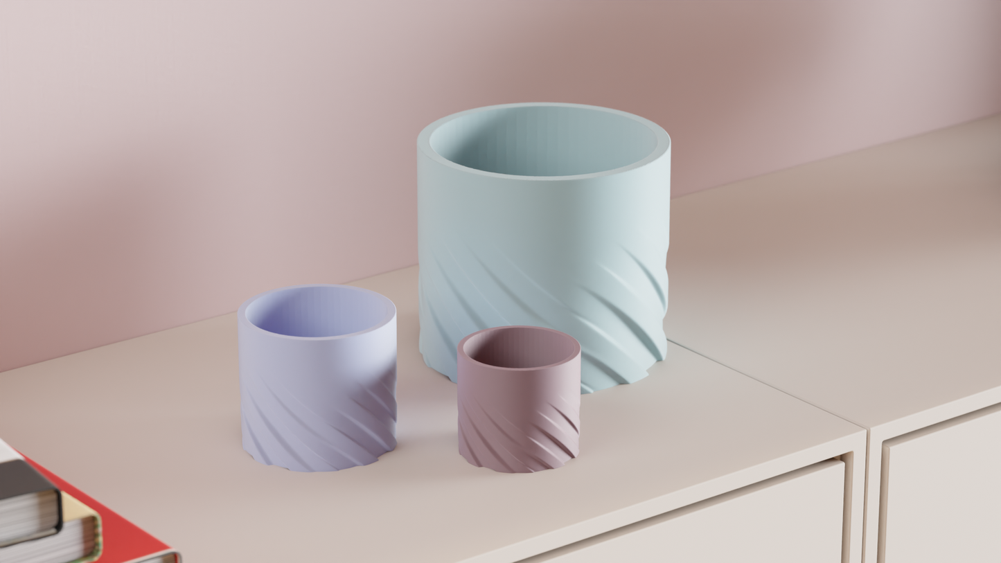 Spiral Planter Pot, Twisted Geometric Vessel, Minimal Workplace Succulents MatteBlack