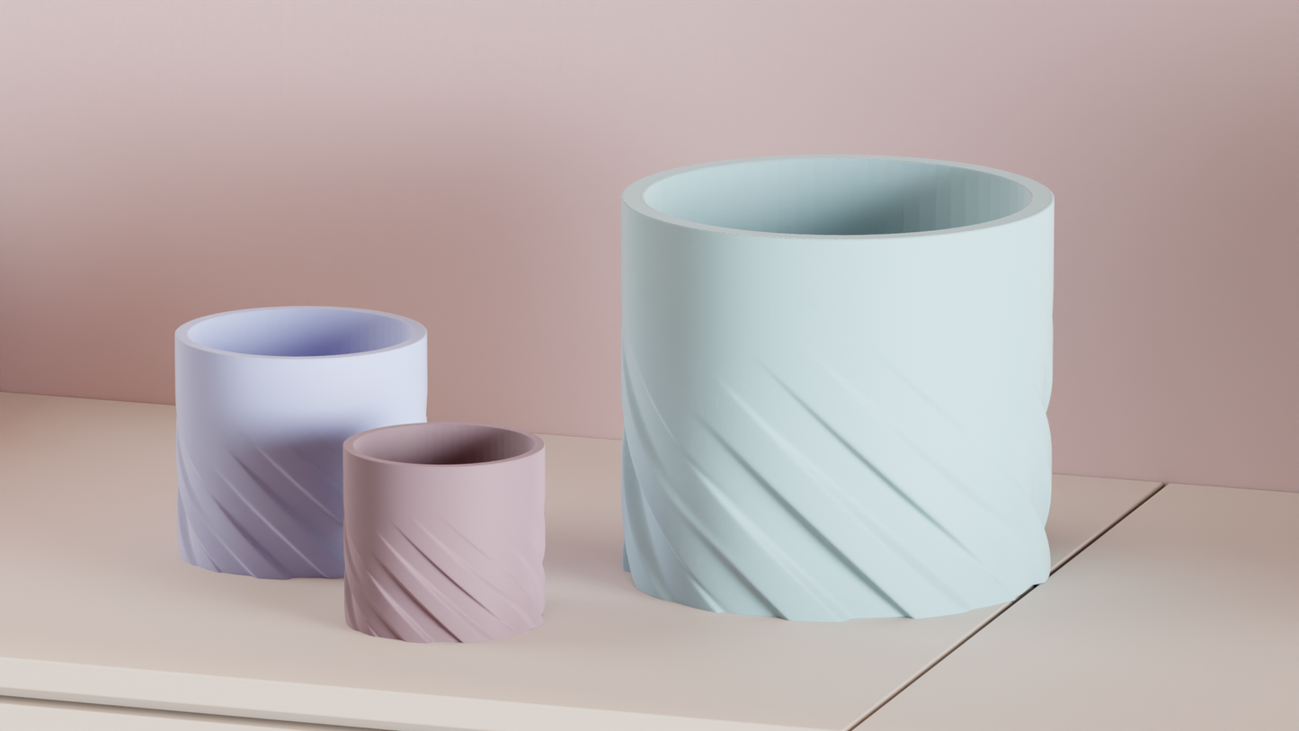 Spiral Planter Pot, Twisted Geometric Vessel, Minimal Workplace Succulents MatteBlack