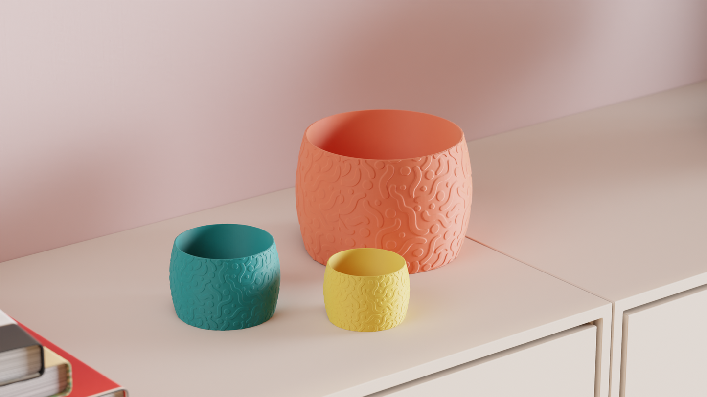 Elegant Planter Pot Retro, Original Doodle Organic Swirl Texture, Japandi Style Contemporary Midcentury Statement