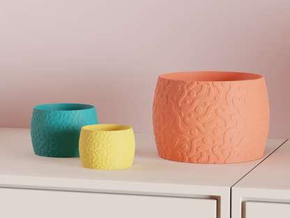 Elegant Planter Pot Retro, Original Doodle Organic Swirl Texture, Japandi Style Contemporary Midcentury Statement