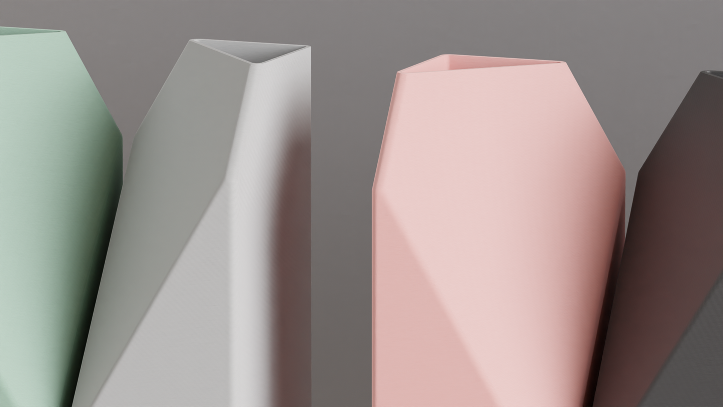 Original Artistic Vase Pair, Stylish Geometric Hexagonal Opening, Modern Tabletop Flower Holder, Contemporary Accent