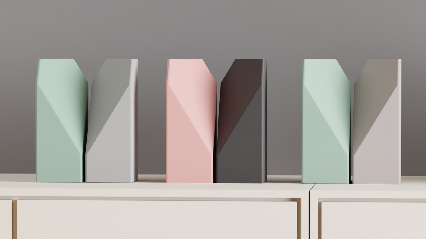 Original Artistic Vase Pair, Stylish Geometric Hexagonal Opening, Modern Tabletop Flower Holder, Contemporary Accent