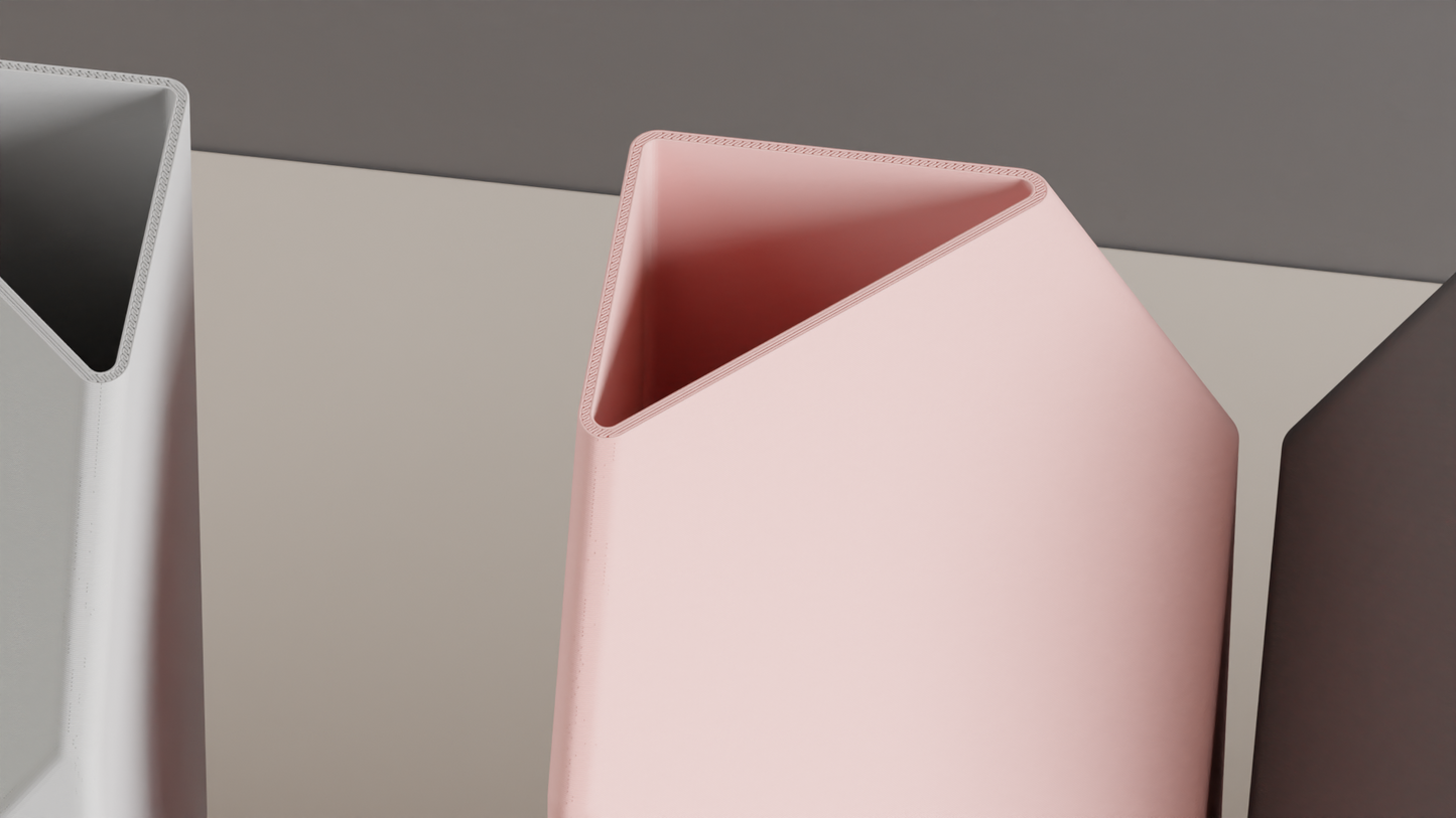 Original Artistic Vase Pair, Stylish Geometric Hexagonal Opening, Modern Tabletop Flower Holder, Contemporary Accent