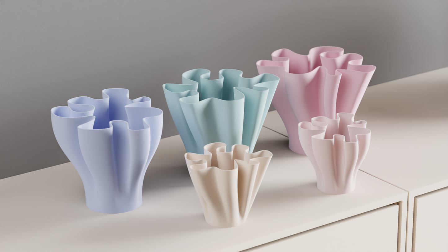 Modern Flower Wave Vase, Original Contemporary Flowing Vessel, Minimalist Translucent Tabletop Display, Art Deco