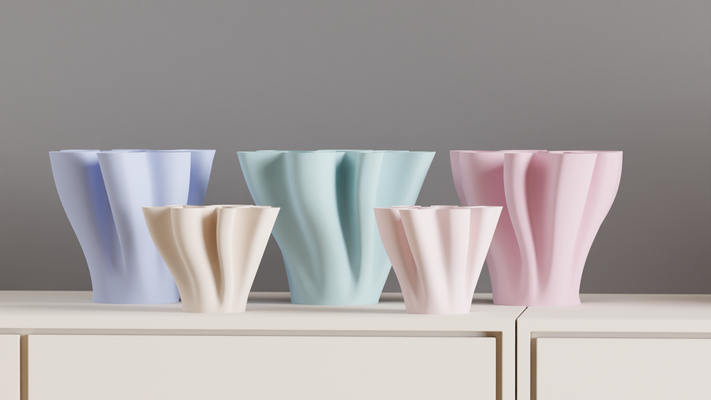 Modern Flower Wave Vase, Original Contemporary Flowing Vessel, Minimalist Translucent Tabletop Display, Art Deco