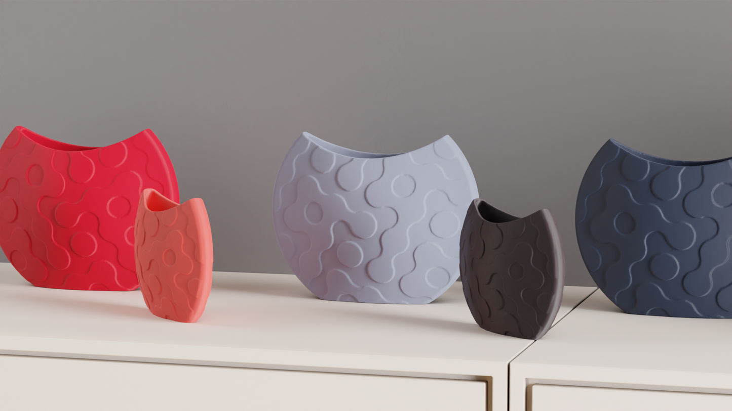 Contemporary Art Deco Vase, Original Organic Wave Pattern, Watertight Tabletop Accent, Geometric Space Holder