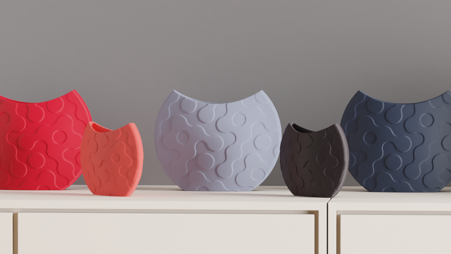 Contemporary Art Deco Vase, Original Organic Wave Pattern, Watertight Tabletop Accent, Geometric Space Holder