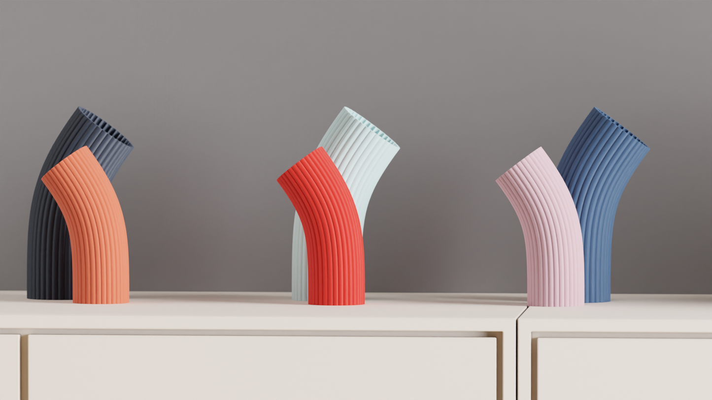 Modern Vase, Ripple Texture Paired Centerpiece, Curved Tabletop Ornament Minimal