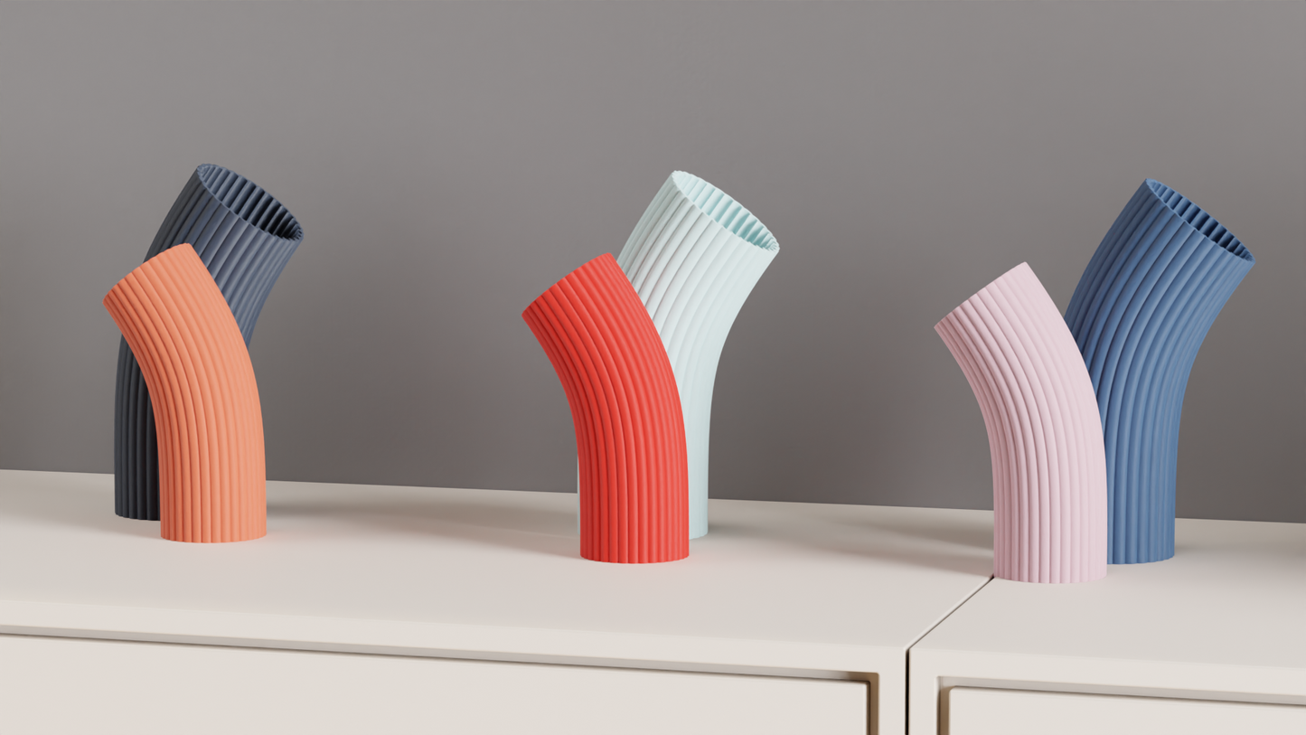 Modern Vase, Ripple Texture Paired Centerpiece, Curved Tabletop Ornament Minimal