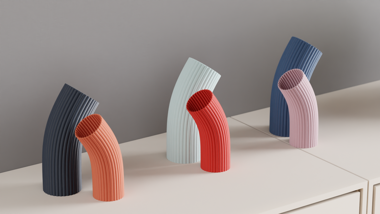 Modern Vase, Ripple Texture Paired Centerpiece, Curved Tabletop Ornament Minimal