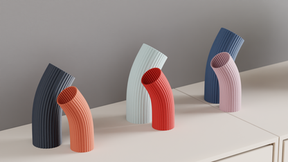 Modern Vase, Ripple Texture Paired Centerpiece, Curved Tabletop Ornament Minimal