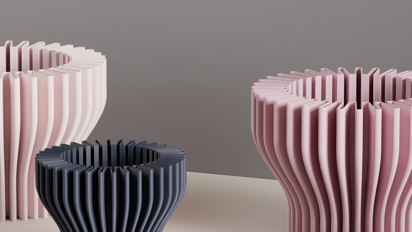 Geometric Vase, Finned Sculptural Tabletop Bud Holder, Nordic Statement Centerpiece