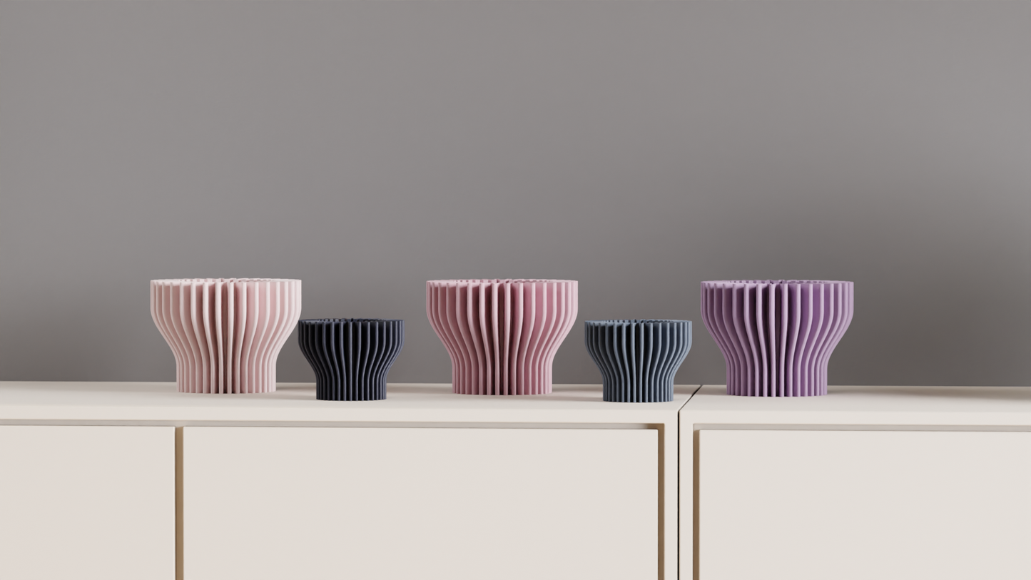 Geometric Vase, Finned Sculptural Tabletop Bud Holder, Nordic Statement Centerpiece