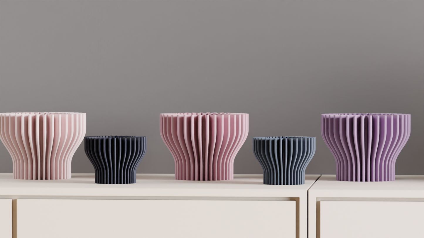 Geometric Vase, Finned Sculptural Tabletop Bud Holder, Nordic Statement Centerpiece