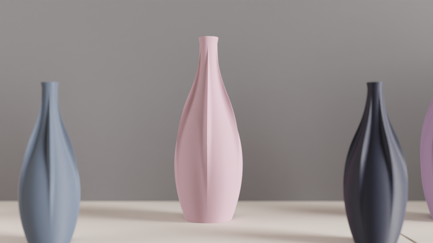 Geometric Vase, Sculptural Finned Vertical Rib Vessel, Contemporary Tabletop Accent