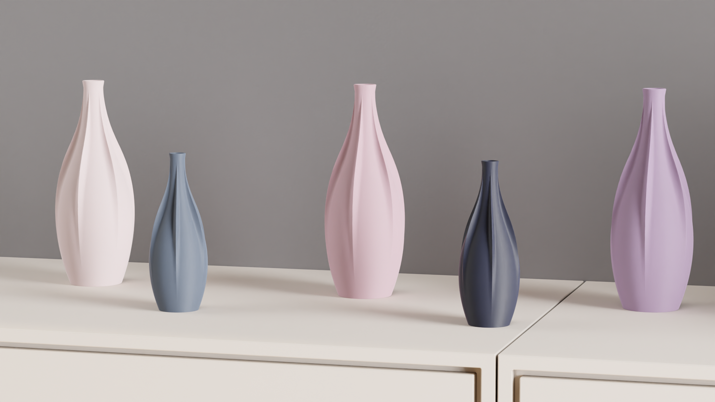 Geometric Vase, Sculptural Finned Vertical Rib Vessel, Contemporary Tabletop Accent