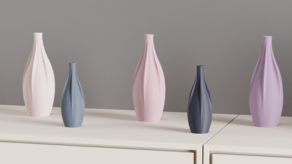 Geometric Vase, Sculptural Finned Vertical Rib Vessel, Contemporary Tabletop Accent