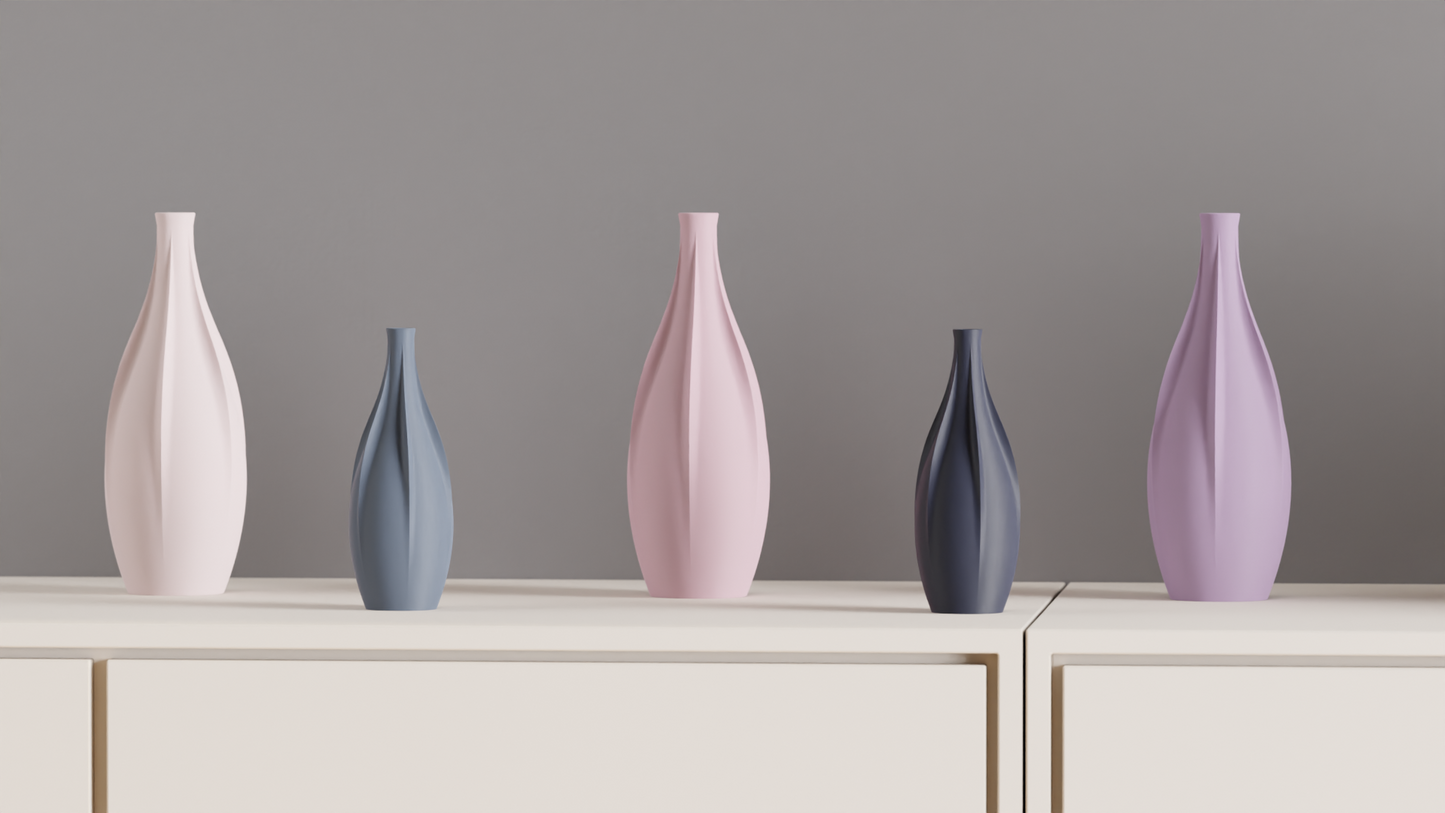 Geometric Vase, Sculptural Finned Vertical Rib Vessel, Contemporary Tabletop Accent