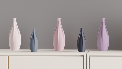 Geometric Vase, Sculptural Finned Vertical Rib Vessel, Contemporary Tabletop Accent