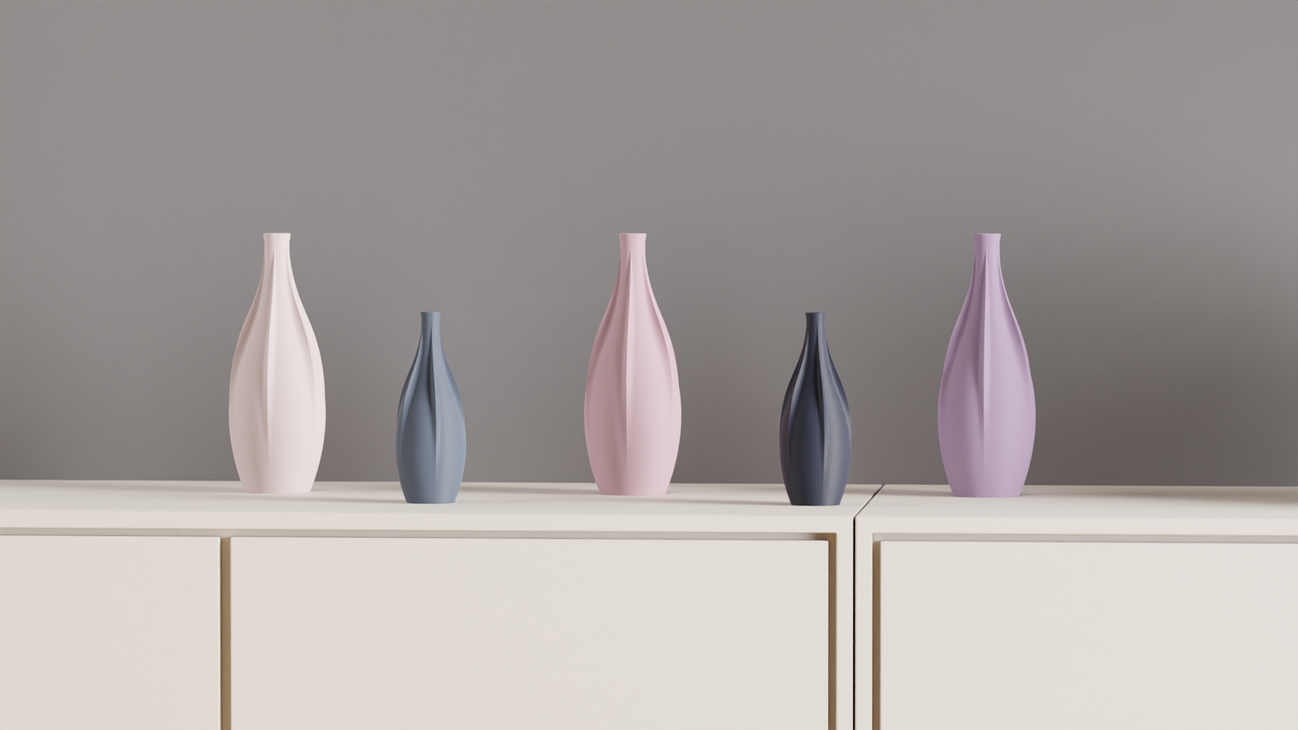 Geometric Vase, Sculptural Finned Vertical Rib Vessel, Contemporary Tabletop Accent