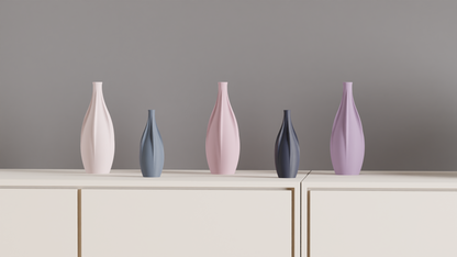 Geometric Vase, Sculptural Finned Vertical Rib Vessel, Contemporary Tabletop Accent