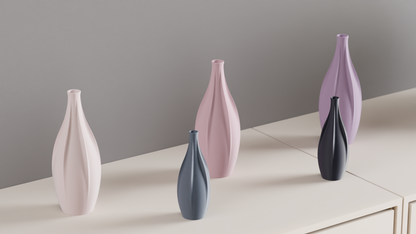 Geometric Vase, Sculptural Finned Vertical Rib Vessel, Contemporary Tabletop Accent