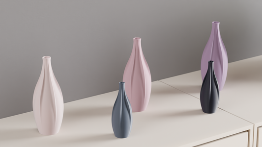 Geometric Vase, Sculptural Finned Vertical Rib Vessel, Contemporary Tabletop Accent