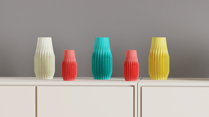 Geometric Vase, Faceted Finned Sculptural Tabletop Bouquet Holder Modern Japandi