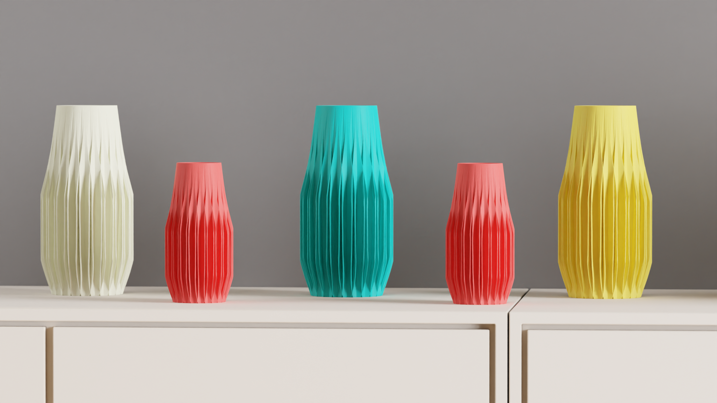 Geometric Vase, Faceted Finned Sculptural Tabletop Bouquet Holder Modern Japandi