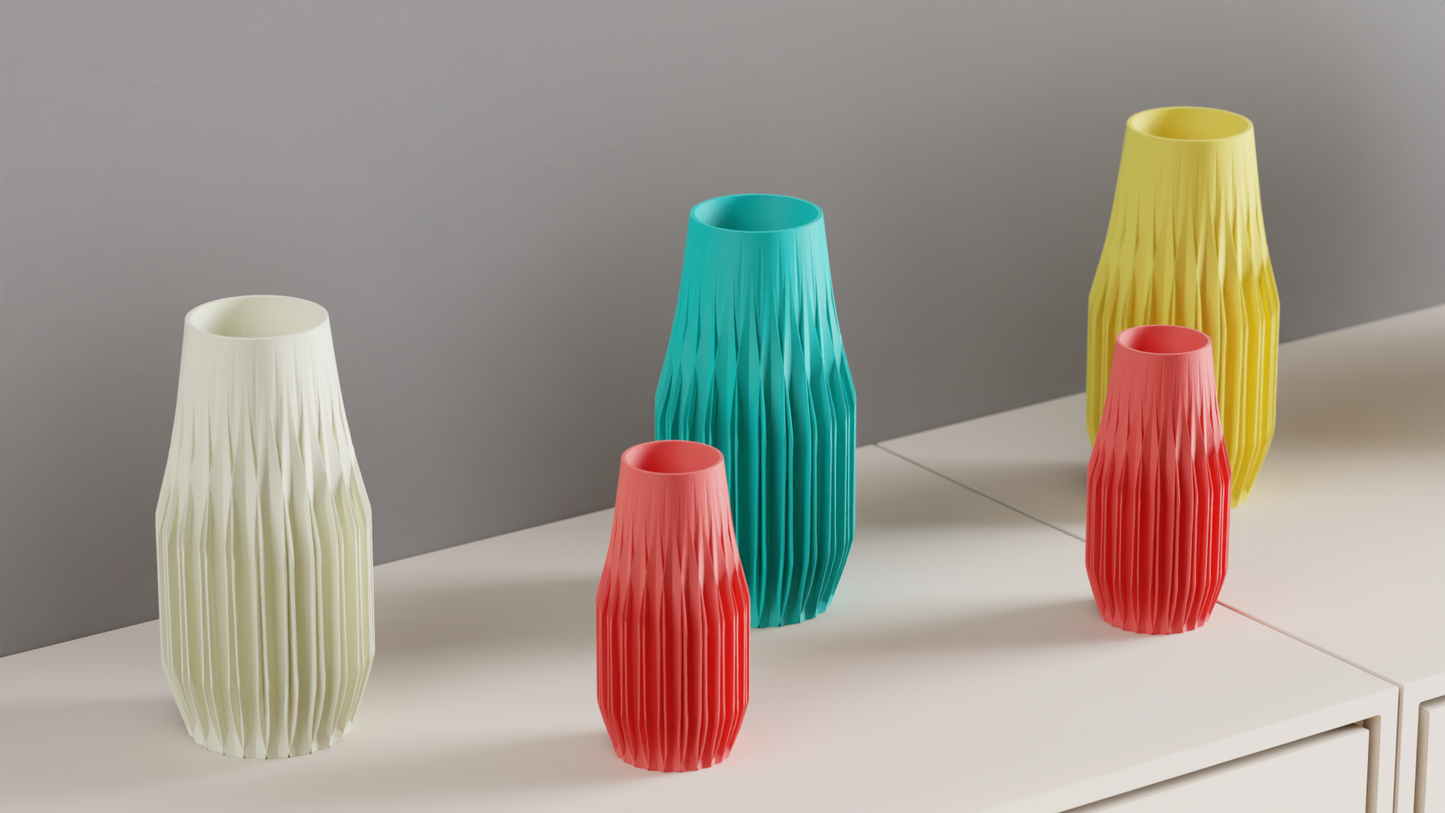 Geometric Vase, Faceted Finned Sculptural Tabletop Bouquet Holder Modern Japandi