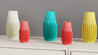 Geometric Vase, Faceted Finned Sculptural Tabletop Bouquet Holder Modern Japandi