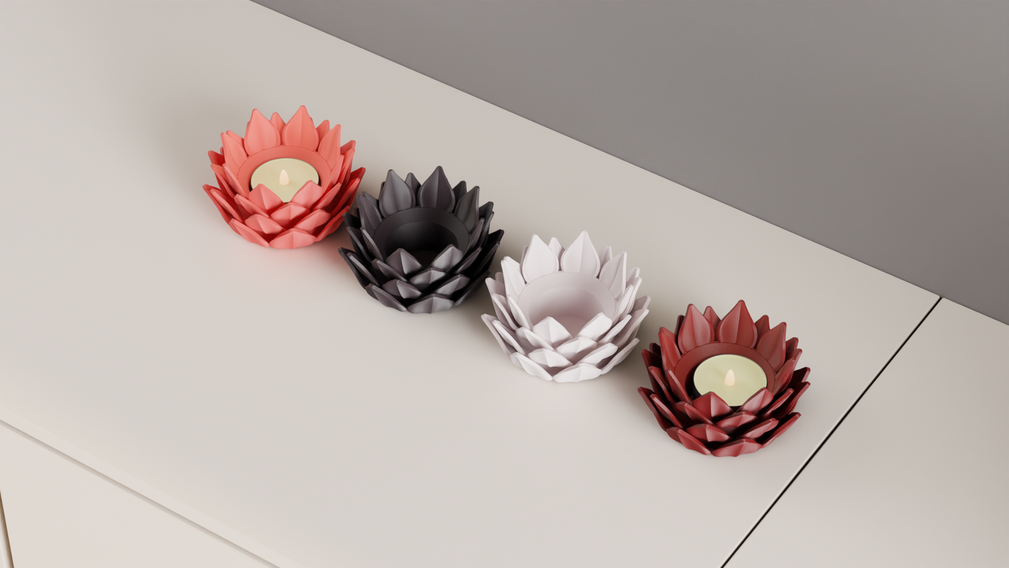 lotus tealight, sculptural candlecup, ambient tabletop centerpiece, contemporary minimalist decor