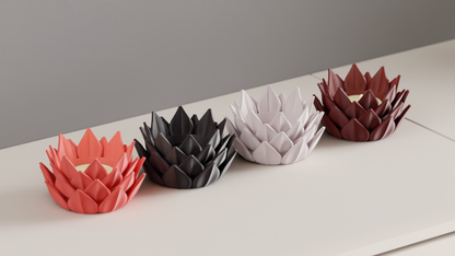 lotus tealight, sculptural candlecup, ambient tabletop centerpiece, contemporary minimalist decor