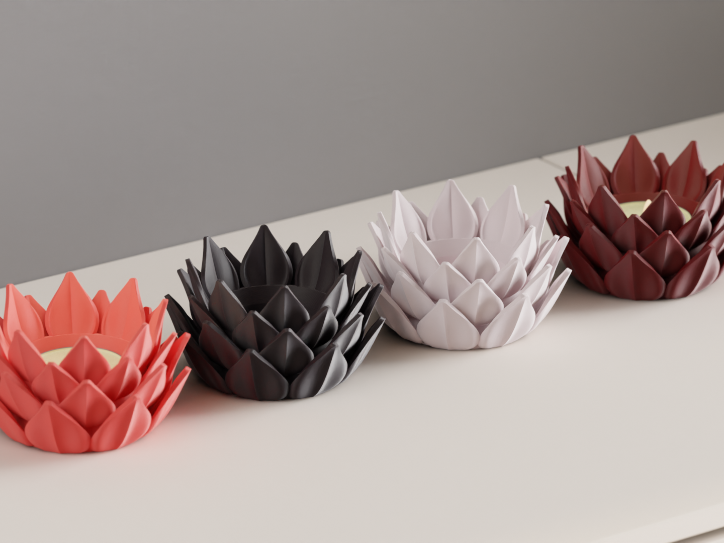 lotus tealight, sculptural candlecup, ambient tabletop centerpiece, contemporary minimalist decor