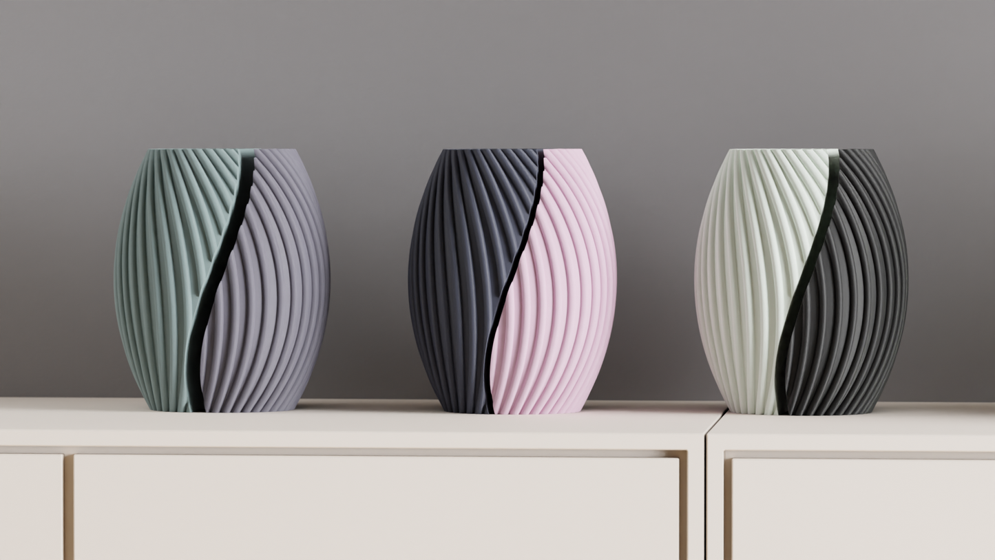 Spiral Vase, Dual Tone Sculptural Designer Tabletop Accent Contemporary Statement