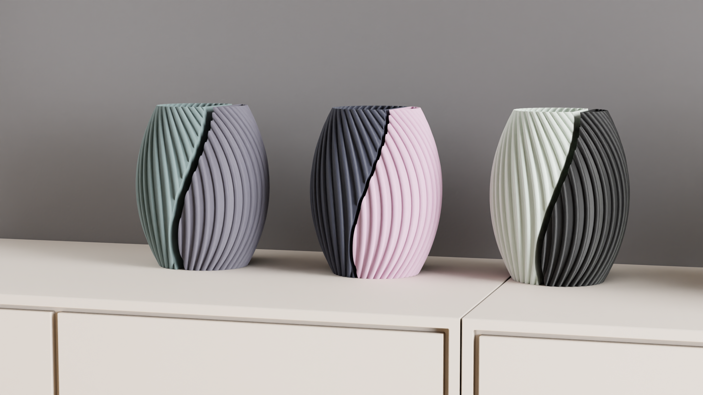 Spiral Vase, Dual Tone Sculptural Designer Tabletop Accent Contemporary Statement