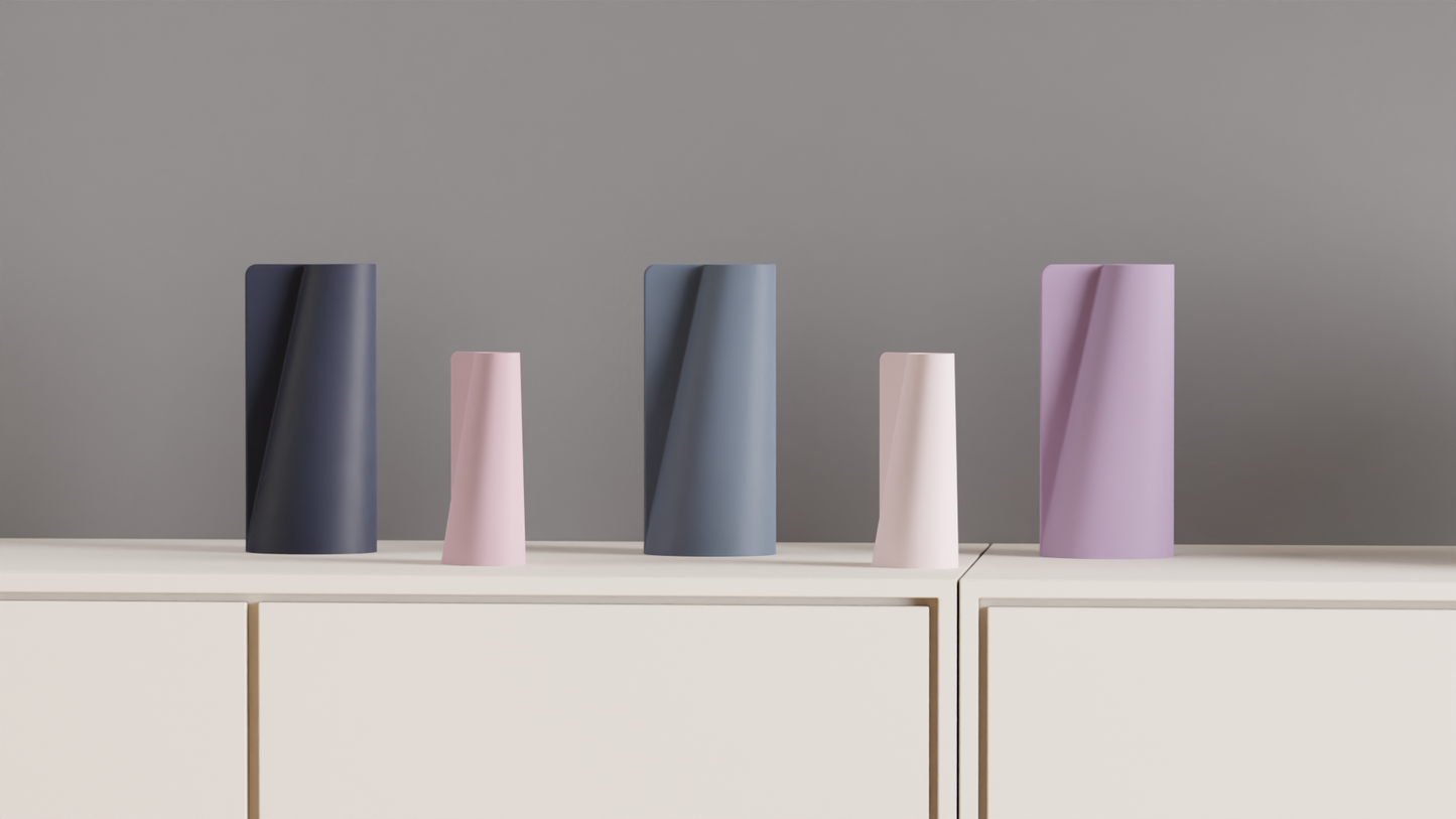 Spiral Vase Geometric Finned, Sculptural Minimalist Tabletop Accent, Japandi Statement