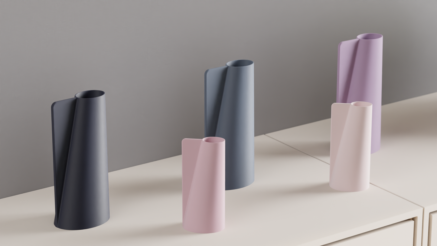 Spiral Vase Geometric Finned, Sculptural Minimalist Tabletop Accent, Japandi Statement