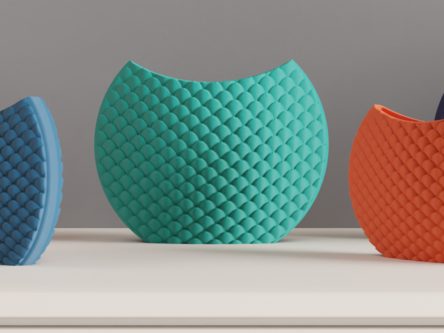 Original Art Deco Contemporary Scale Pattern Circular Vase, Minimalist Accent, Sculptural Decorative Vessel Centerpiece