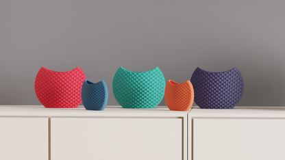 Original Art Deco Contemporary Scale Pattern Circular Vase, Minimalist Accent, Sculptural Decorative Vessel Centerpiece