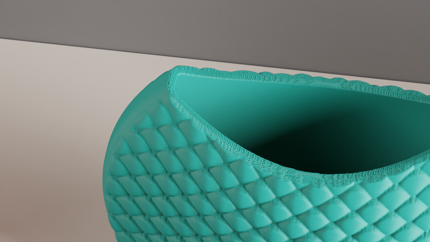 Original Art Deco Contemporary Scale Pattern Circular Vase, Minimalist Accent, Sculptural Decorative Vessel Centerpiece