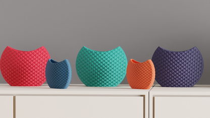 Original Art Deco Contemporary Scale Pattern Circular Vase, Minimalist Accent, Sculptural Decorative Vessel Centerpiece