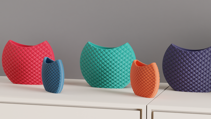 Original Art Deco Contemporary Scale Pattern Circular Vase, Minimalist Accent, Sculptural Decorative Vessel Centerpiece