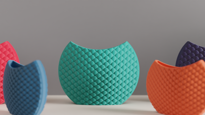 Original Art Deco Contemporary Scale Pattern Circular Vase, Minimalist Accent, Sculptural Decorative Vessel Centerpiece