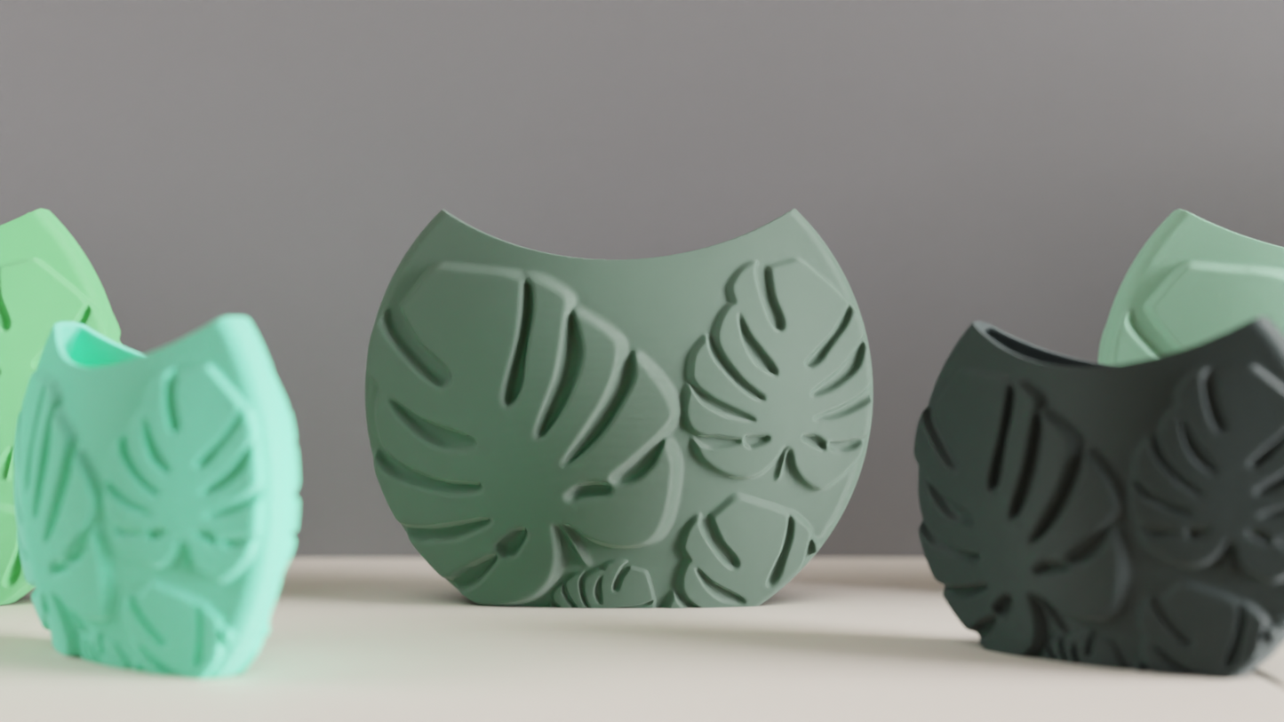 Monstera Leaf Vase, Tropical Tabletop Planter, Decorative Accent Vessel Contemporary