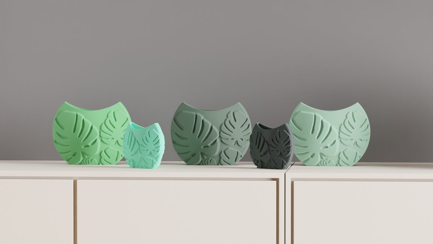 Monstera Leaf Vase, Tropical Tabletop Planter, Decorative Accent Vessel Contemporary