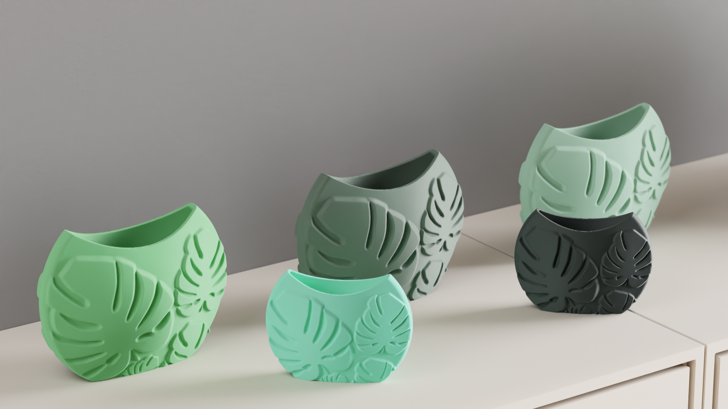 Monstera Leaf Vase, Tropical Tabletop Planter, Decorative Accent Vessel Contemporary