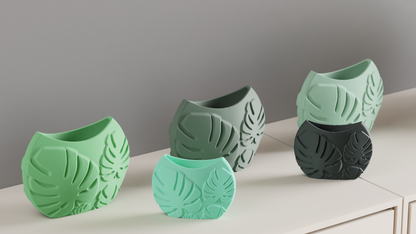 Monstera Leaf Vase, Tropical Tabletop Planter, Decorative Accent Vessel Contemporary