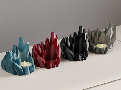 Tealight Holder, Crystal Geometry Ambient Tabletop Accent Nightstand Minimalist Sculptural